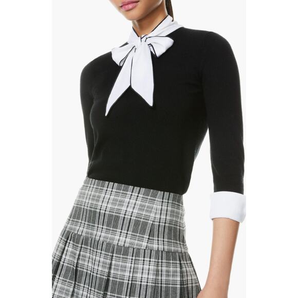 Alice + Olivia Zani Sweater Womens Large Black Layered Tie Neck Silk Classic - Picture 1 of 16